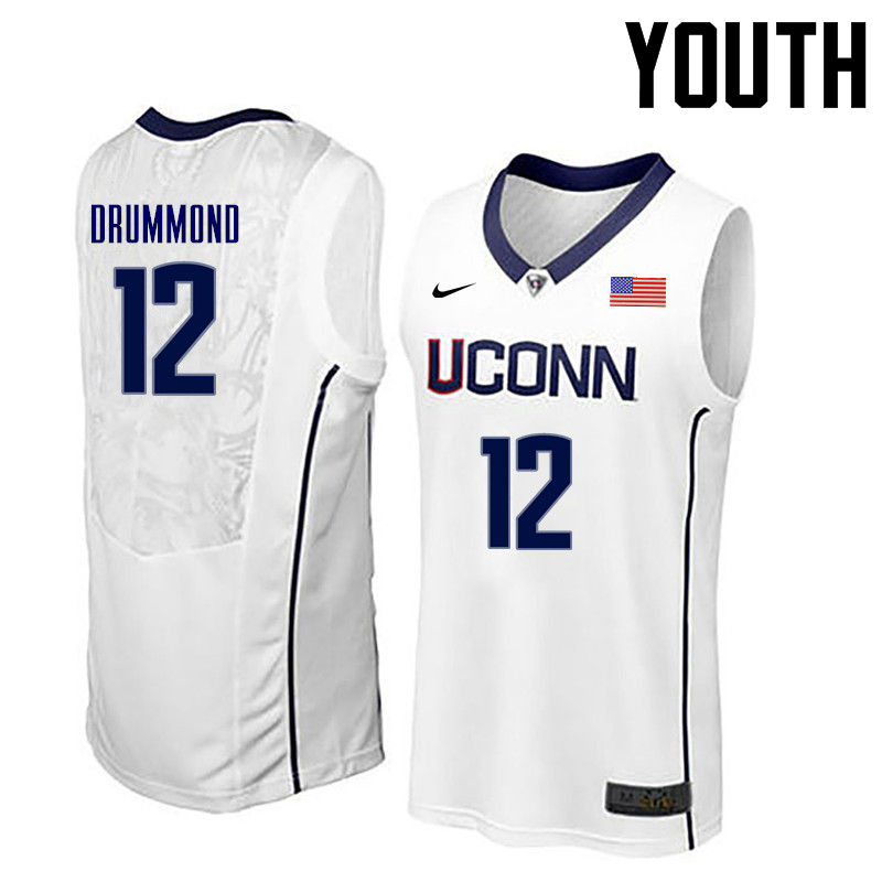 Youth Uconn Huskies #12 Andre Drummond College Basketball Jerseys-White